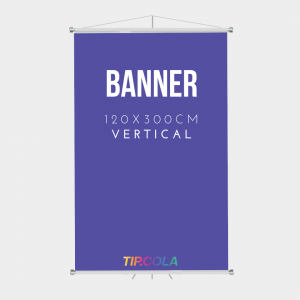 Banner 1,20x3,00cm Lona 1,20x3,00 4x0 Lona Impressa Bastões, ponteiras brancas e corda para pendurar. 