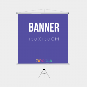 Banner 1,50x1,50cm Lona 1,50x1,50 4x0 Lona Impressa Bastões, ponteiras brancas e corda para pendurar. 