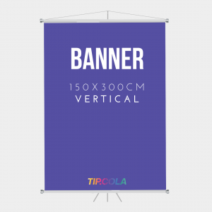 Banner 1,50x3,00cm Lona 1,50x3,00 4x0 Lona Impressa Bastões, ponteiras brancas e corda para pendurar. 
